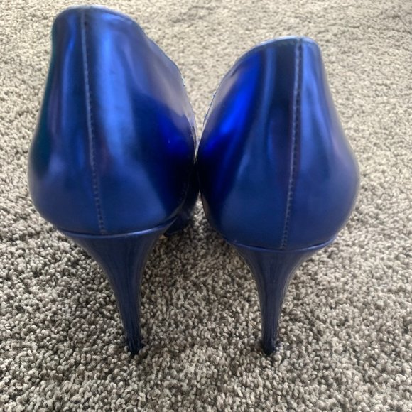 Nordstrom Blue Peep Toe Platform Flounce Heels - Picture 2 of 5